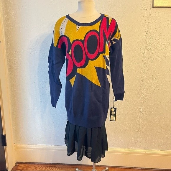 NWT 3.1 Phillip Lim Sweater Dress in Navy BOOM Print Size Medium - Picture 2 of 11